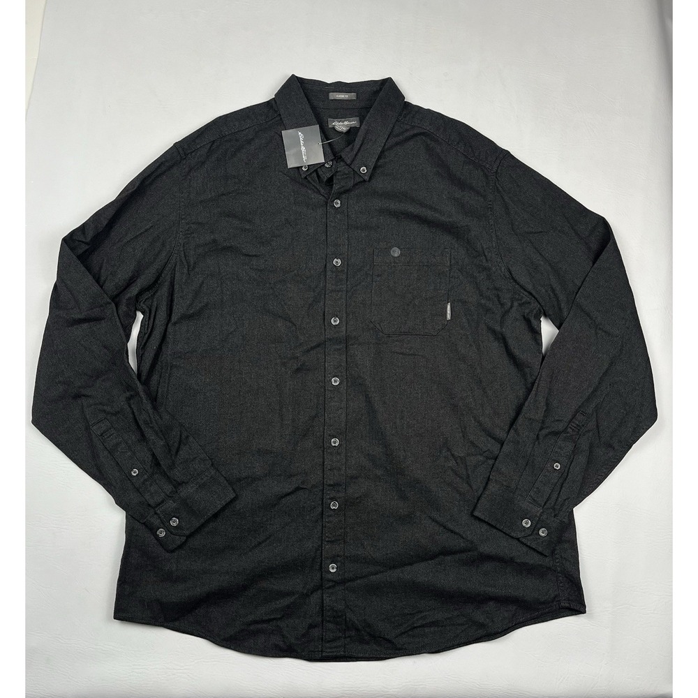 Eddie Bauer Flannel Shirt Mens 2XL Gray Button Down Long Sleeve Herringbone